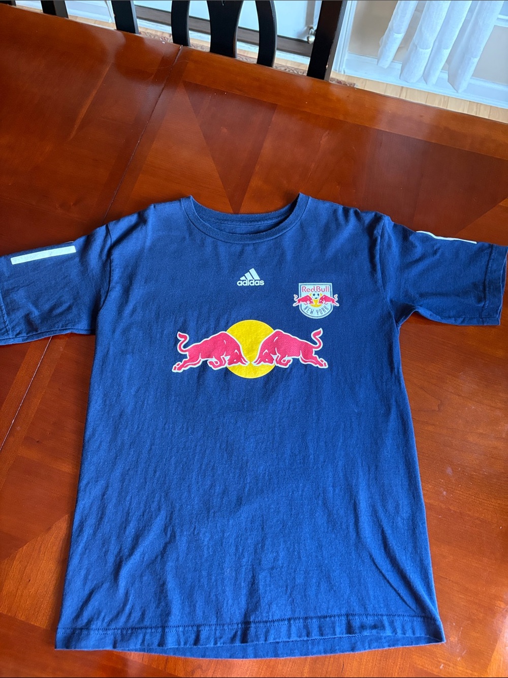Youth adidas Navy Blue Red Bull Graphic Tee Sz L
